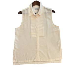 Frame Silk Tuxedo Style  Cream Sleeveless Top